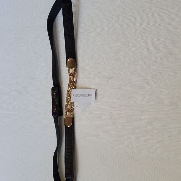 Banana Republic Accessories - Banana Republic black faux leather & elastic gold chain belt. NWT Stretchy
